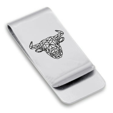 Stainless Steel Geometric Polygon Bull Animal Classic Slim Money Clip Credit Card Holder