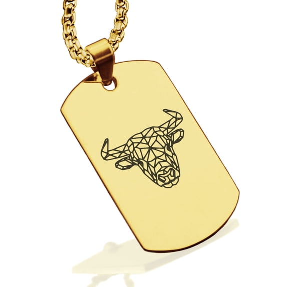 Stainless Steel Geometric Polygon Bull Animal Dog Tag Pendant Necklace