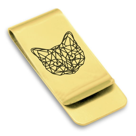 Stainless Steel Geometric Polygon Cat Animal Classic Slim Money Clip Credit Card Holder