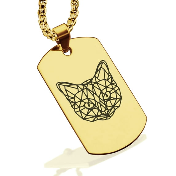 Stainless Steel Geometric Polygon Cat Animal Dog Tag Pendant Necklace