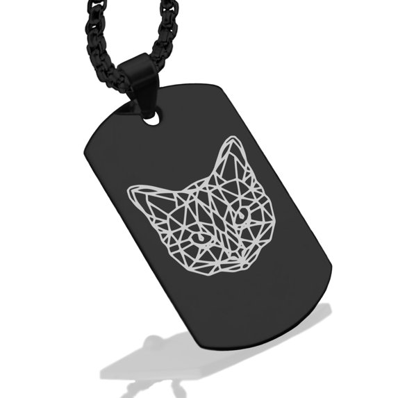 Stainless Steel Geometric Polygon Cat Animal Dog Tag Pendant Necklace