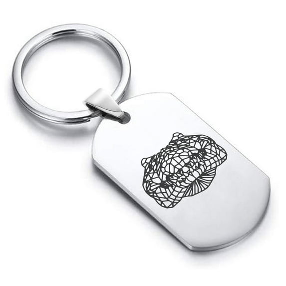 Stainless Steel Geometric Polygon Crocodile Animal Dog Tag Keychain Circle Ring