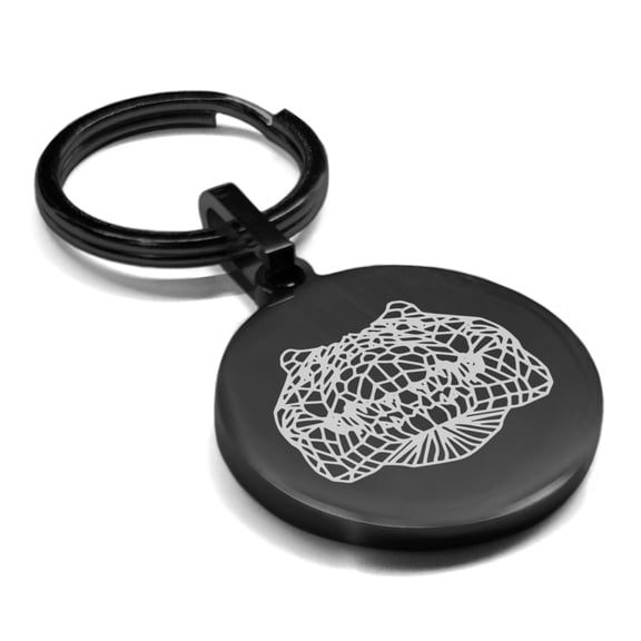 Stainless Steel Geometric Polygon Crocodile Animal Round Medallion Keychain Circle Ring