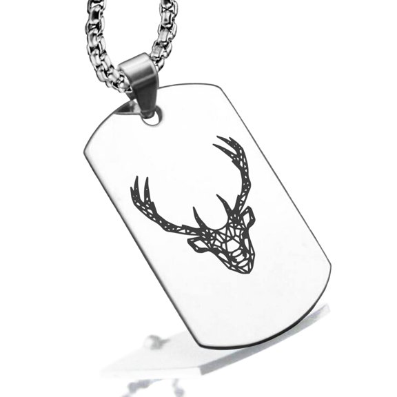 Stainless Steel Geometric Polygon Deer Animal Dog Tag Pendant Necklace
