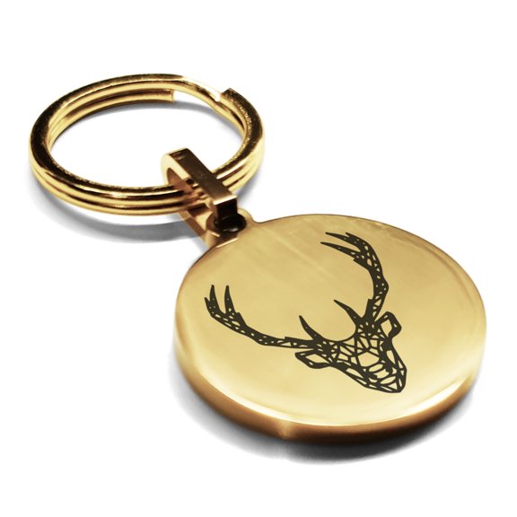Stainless Steel Geometric Polygon Deer Animal Round Medallion Keychain Circle Ring