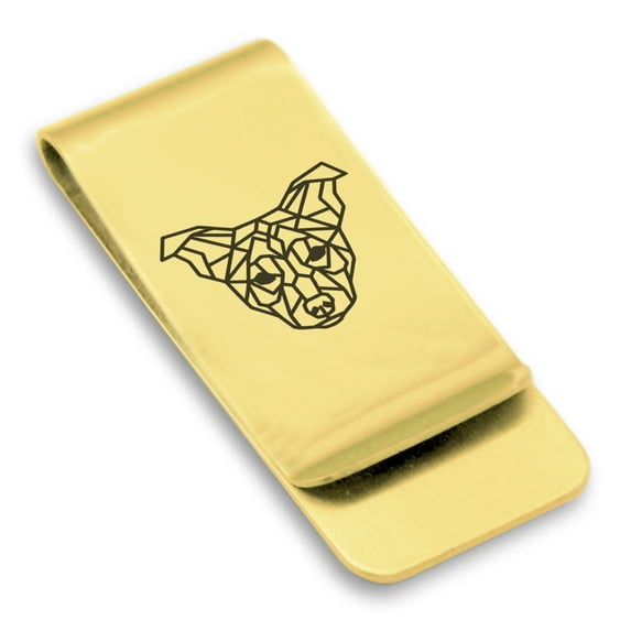 Stainless Steel Geometric Polygon Dog Animal Classic Slim Money Clip Credit Card Holder