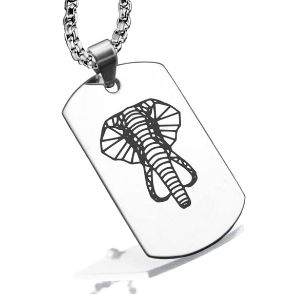 Stainless Steel Geometric Polygon Elephant Animal Dog Tag Pendant Necklace