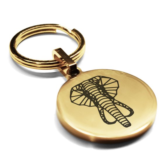 Stainless Steel Geometric Polygon Elephant Animal Round Medallion Keychain Circle Ring