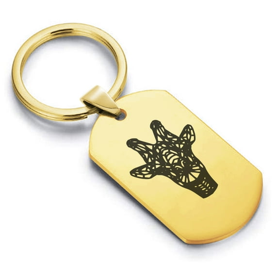 Stainless Steel Geometric Polygon Giraffe Animal Dog Tag Keychain Circle Ring