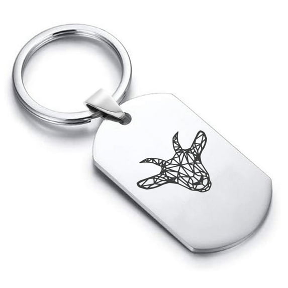 Stainless Steel Geometric Polygon Goat Animal Dog Tag Keychain Circle Ring