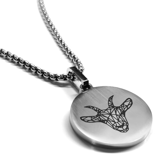 Stainless Steel Geometric Polygon Goat Animal Round Medallion Pendant Necklace