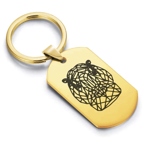 Stainless Steel Geometric Polygon Hippo Animal Dog Tag Keychain Circle Ring