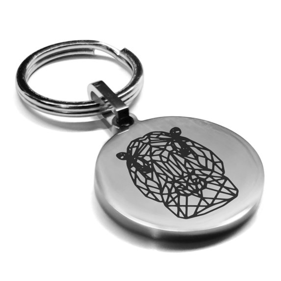 Stainless Steel Geometric Polygon Hippo Animal Round Medallion Keychain Circle Ring