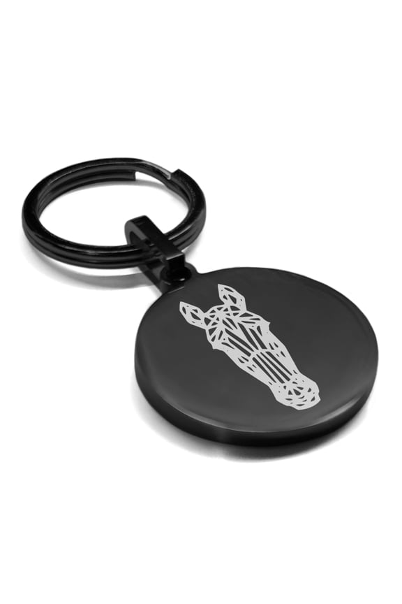 Stainless Steel Geometric Polygon Horse Animal Round Medallion Keychain Circle Ring
