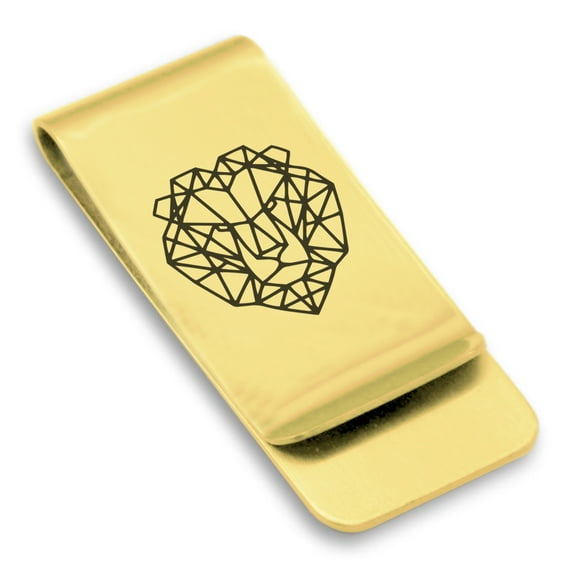 Stainless Steel Geometric Polygon Lion Animal Classic Slim Money Clip Credit Card Holder