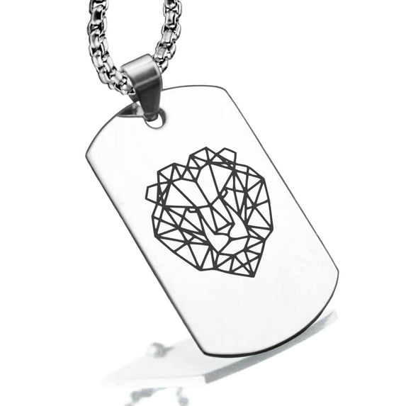 Stainless Steel Geometric Polygon Lion Animal Dog Tag Pendant Necklace
