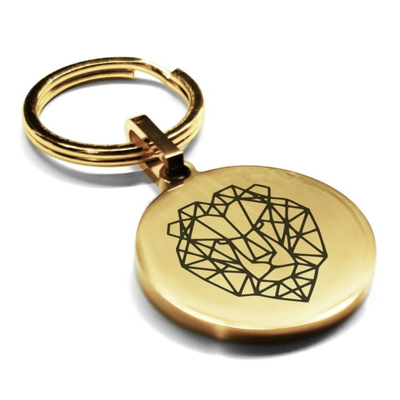 Stainless Steel Geometric Polygon Lion Animal Round Medallion Keychain Circle Ring