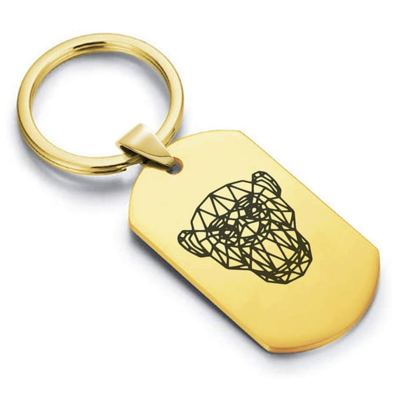 Stainless Steel Geometric Polygon Monkey Animal Dog Tag Keychain Circle Ring