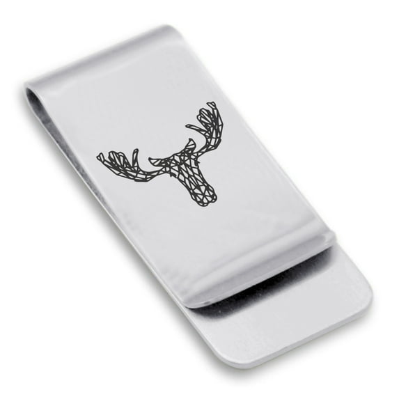 Stainless Steel Geometric Polygon Moose Animal Classic Slim Money Clip Credit Card Holder