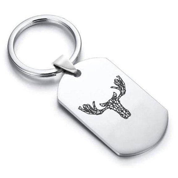Stainless Steel Geometric Polygon Moose Animal Dog Tag Keychain Circle Ring