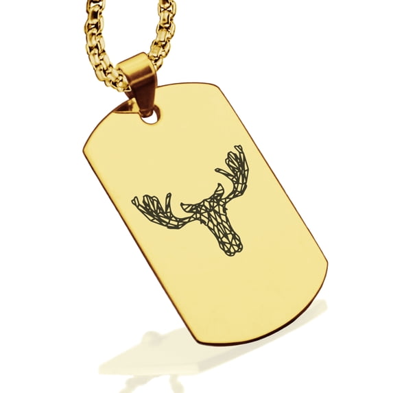 Stainless Steel Geometric Polygon Moose Animal Dog Tag Pendant Necklace