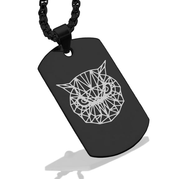 Stainless Steel Geometric Polygon Owl Animal Dog Tag Pendant Necklace