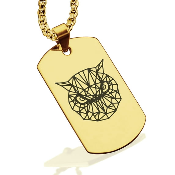 Stainless Steel Geometric Polygon Owl Animal Dog Tag Pendant Necklace