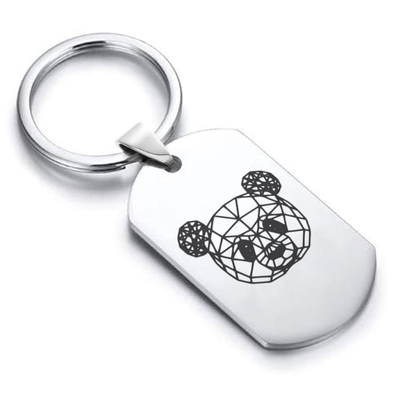 Stainless Steel Geometric Polygon Panda Animal Dog Tag Keychain Circle Ring
