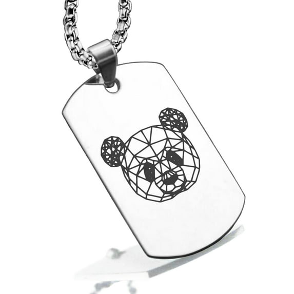 Stainless Steel Geometric Polygon Panda Animal Dog Tag Pendant Necklace