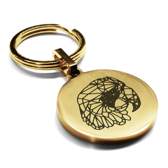 Stainless Steel Geometric Polygon Parrot Animal Round Medallion Keychain Circle Ring