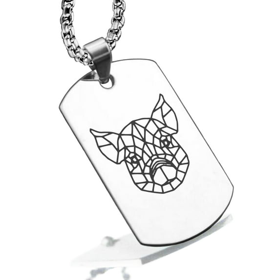 Stainless Steel Geometric Polygon Pig Animal Dog Tag Pendant Necklace