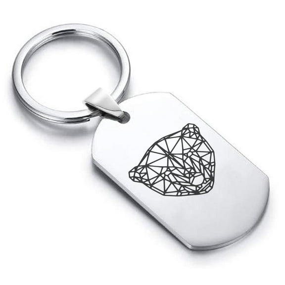 Stainless Steel Geometric Polygon Polar Bear Animal Dog Tag Keychain Circle Ring