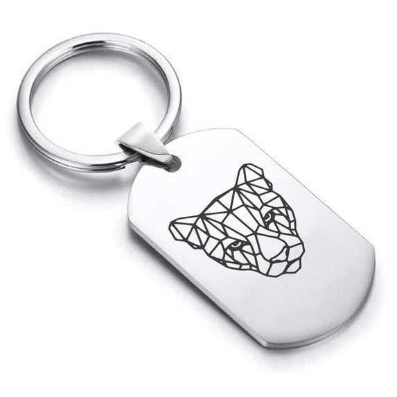 Stainless Steel Geometric Polygon Puma Animal Dog Tag Keychain Circle Ring