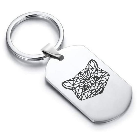 Stainless Steel Geometric Polygon Raccoon Animal Dog Tag Keychain Circle Ring