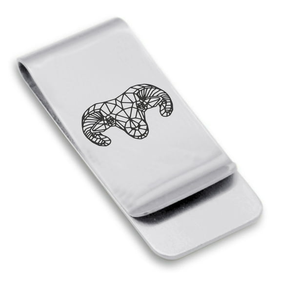 Stainless Steel Geometric Polygon Ram Animal Classic Slim Money Clip Credit Card Holder