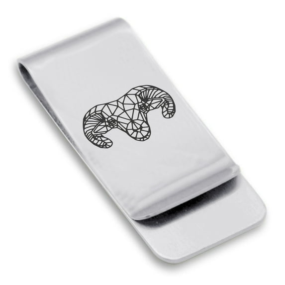 Stainless Steel Geometric Polygon Ram Animal Classic Slim Money Clip Credit Card Holder