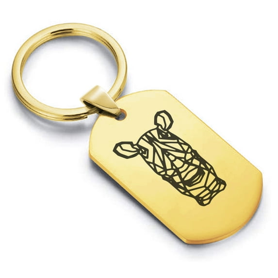 Stainless Steel Geometric Polygon Rhino Animal Dog Tag Keychain Circle Ring