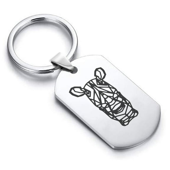 Stainless Steel Geometric Polygon Rhino Animal Dog Tag Keychain Circle Ring