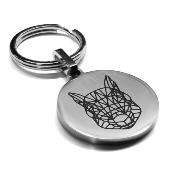 Stainless Steel Geometric Polygon Squirrel Animal Round Medallion Keychain Circle Ring