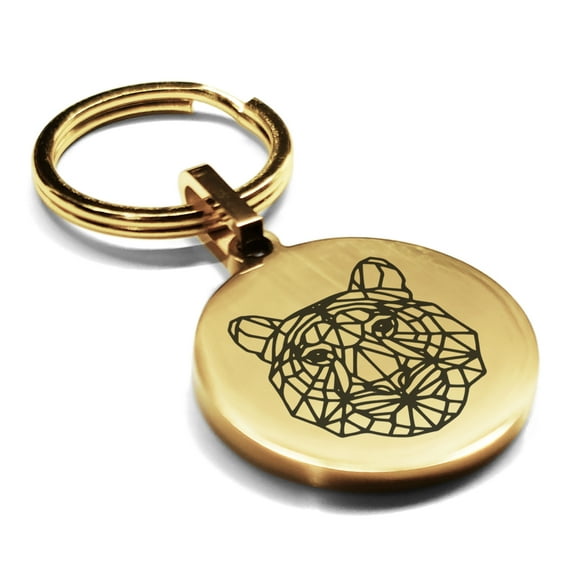 Stainless Steel Geometric Polygon Tiger Animal Round Medallion Keychain Circle Ring
