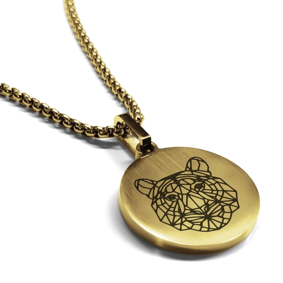 Stainless Steel Geometric Polygon Tiger Animal Round Medallion Pendant Necklace