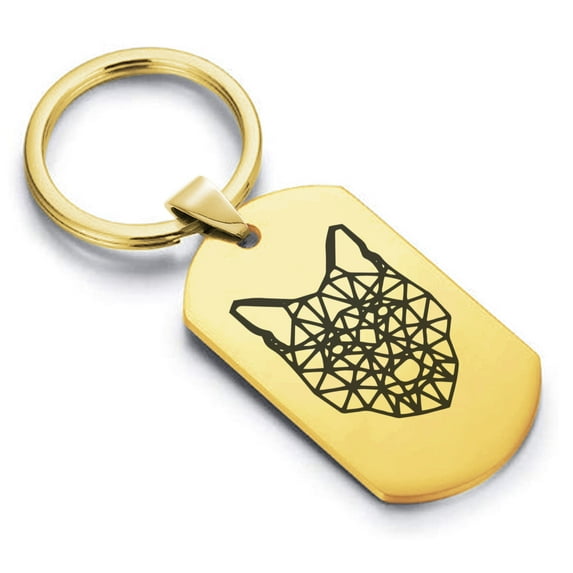 Stainless Steel Geometric Polygon Wolf Animal Dog Tag Keychain Circle Ring