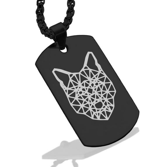 Stainless Steel Geometric Polygon Wolf Animal Dog Tag Pendant Necklace
