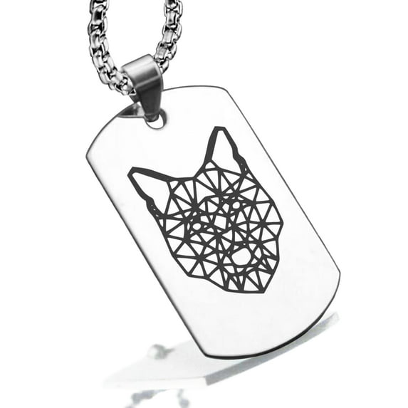 Stainless Steel Geometric Polygon Wolf Animal Dog Tag Pendant Necklace