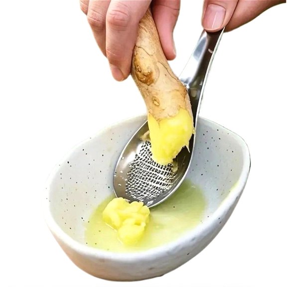 Stainless Steel Ginger Grater Spoon & Garlic Masher Tool, Manual Kitchen Press for Ginger, Garlic & Spices, Multifunction Cooking Utensil for Mashing, Grating & Food Prep