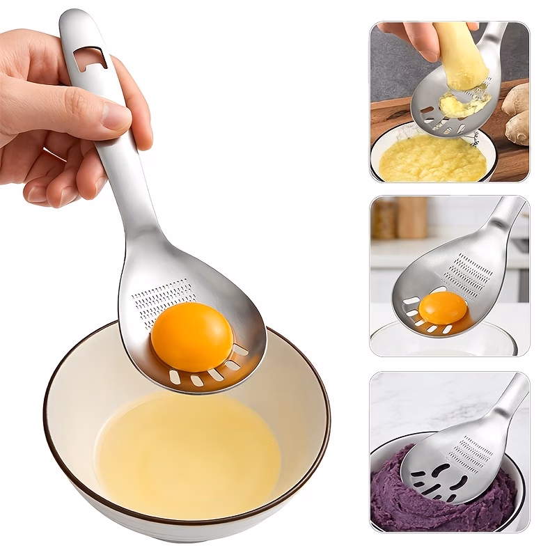 Stainless Steel Ginger Grater Spoon Manual Garlic Grinder Durable Kitchen Tool for Garlic Paste Soup Strainer Bottle Opener Camping Essential
