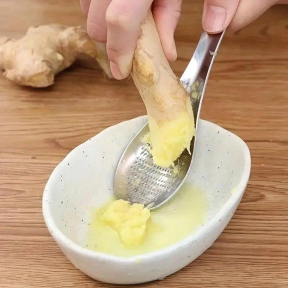 Stainless Steel Ginger Grater Spoon - Multi-Functional Garlic & Ginger Grinder Tool, Easy Clean Kitchen Utensil for Minced Ginger, Garlic, Spices