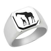 Stainless Steel Giraffe Engraved Signet Ring