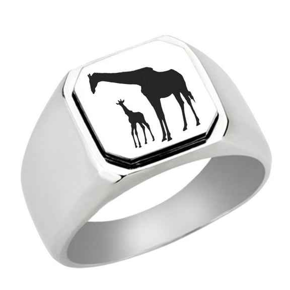 Stainless Steel Giraffe Engraved Signet Ring