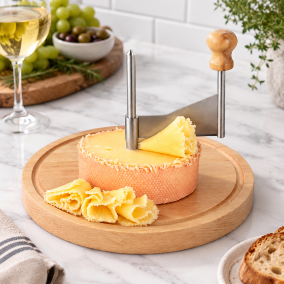 Stainless Steel Girolle Cheese Curler and Chocolate Scraper with Stabilization Pins